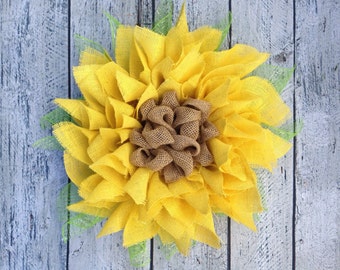 Yellow Sunflower Wreath, Burlap Sunflower Door Wreath, Spring Wreath, Summer Wreath, 20"