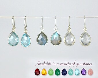 Clear quartz earrings - April Birthstone earrings - dangle earrings - bridesmaid earrings - bezel set earrings - tear drop gemstone earrings