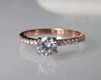 Rose Gold Engagement Ring- Cubic Zirconia Promise Ring- Stone Ring- Promise Ring for Her- 4 Prong Ring- Rose Gold Ring