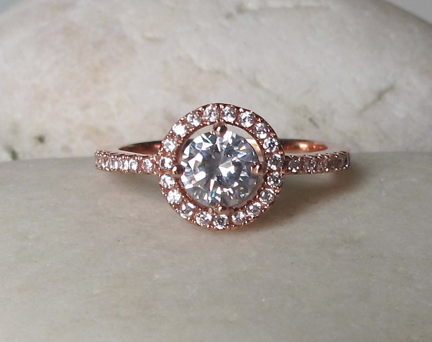 Rose Gold Ring Cubic Zirconia Engagement Ring Round by Belesas