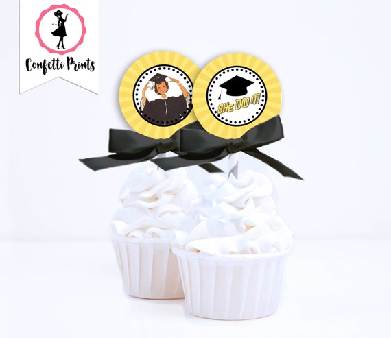 Graduation Cupcake Toppers | Graduation Party Decorations | Graduation Party Decor | Graduation Party Decoration - SHE DID IT Printable Il_570xn