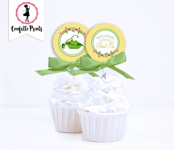 Peas In A Pod | Two Peas In A Pod | Twin Baby Shower | Twins Baby Shower | Shabby Chic | Vintage Baby Shower Cupcake Toppers - SWEET PEA Il_570xn
