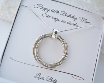60th Birthday gift for mom, Gift for grandmother, 6 interlinked necklace, 6th Anniversary gift for wife, Family of six, Gift for mum