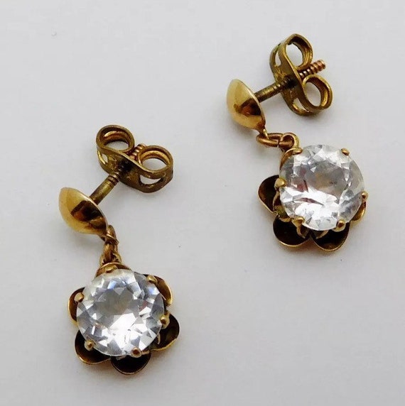 14K solid gold Victorian Nouveau Paste Earrings Threaded Post