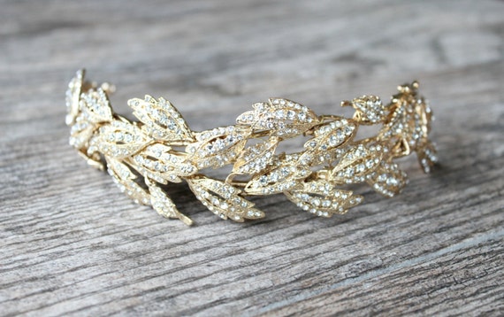 Bridal Tiara - ALESIA, Gold Swarovski Bridal Tiara, Gold Leaves Headpiece, Gold Lady Mary, Gold Crown, Gold Lady of the Manor Headpiece