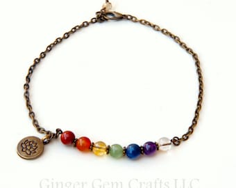 Chakra anklet, chakra jewelry, rainbow anklet, pride anklet, lotus anklet, chakra stones , seven chakras