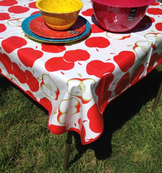 47.5 Oil Cloth Tablecloth Square RED Apple NO Hole Red