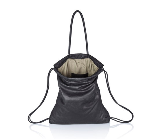 Handbag black leather backpack multi way leather sack bag SALE