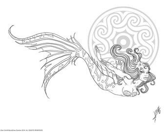 A Little Mermaid, DIY Print-at-Home Digital Download Coloring Page, Adult Coloring, Tropical, Fantasy