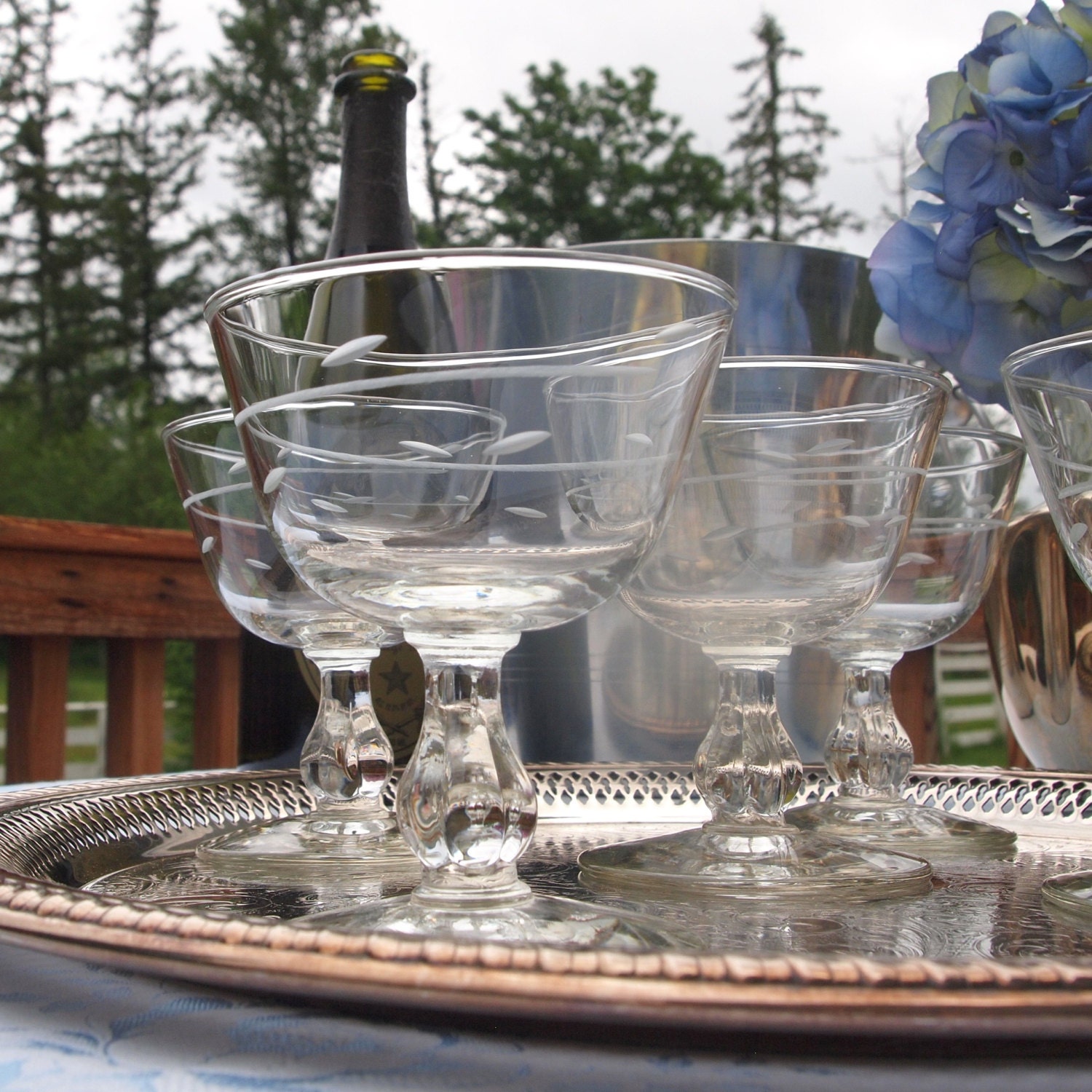 Vintage Champagne Coupe Glasses Saucers Set of 5 Libbey