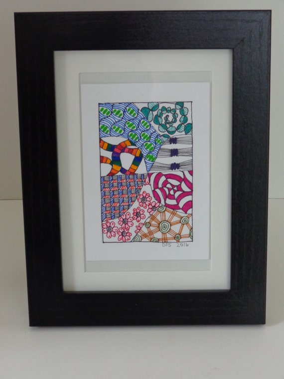 Original Framed Zentangle Art. Framed and Matted. Color
