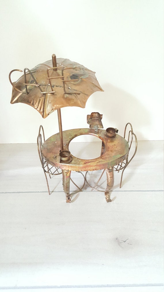 Music Box Garden Planter Metal Art Sculpture Tea for Two