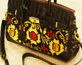 Ethnic Indonesia Tenun Shabu Rose Nusa Tenggara Timur Embossed Croc Purse Shoulder bag Handbag