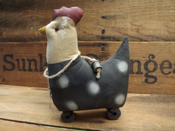Primitive Chicken Pull Toy Rustic Rooster Home Decor Folk Art Bird