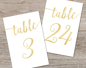 Printable Gold Table Numbers 1-40 // Bella Script Gold Table Numbers Gold Wedding Decor // 5x7, 4x6 Table Numbers Wedding
