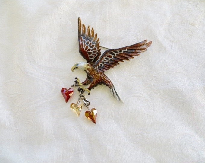 KIRKS FOLLY Eagle Brooch with Dangling Hearts Military Wife Military Mom Armed Forces Marines
