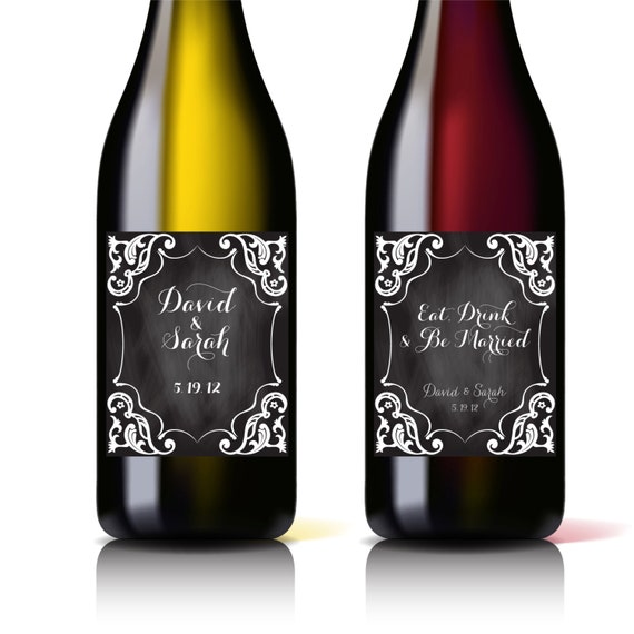 custom printable wedding wine bottle label chalkboard design