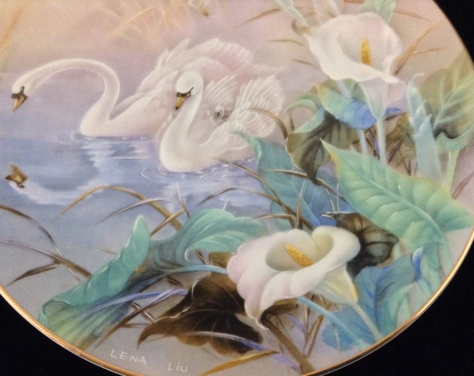 Lena Liu Wall Plate , W S George, The Swans, On The Wings of Snow, Wall Hanging Porcelain Plate, Home Decor