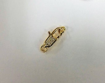 Pave 24K Gold Plated Lobster Claw clasp with open jump ring, micro pave cz cubic zirconia, 16mm Gold jewerly clasp - BMP13-GD