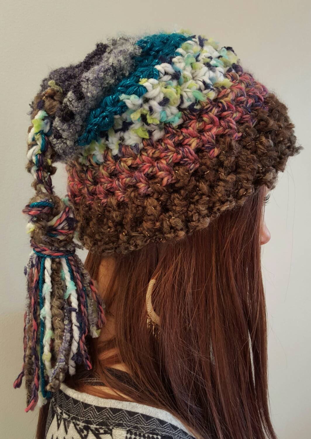 Crochet hippie beanie hat. Made by Bead Gs on ETSY. Ladies