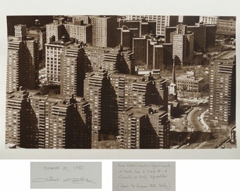 New York City buildings panorama vintage art photo