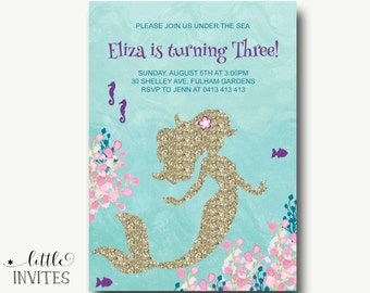 Mermaid birthday invitations/Mermaid invitations/mermaid invitation/Mermaid birthday invitation/girl birthday invitation/1st birthday-Eliza