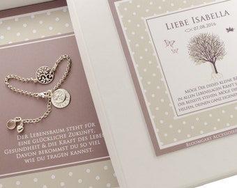 Christening jewellery with tree of life and engraved 925 Silver