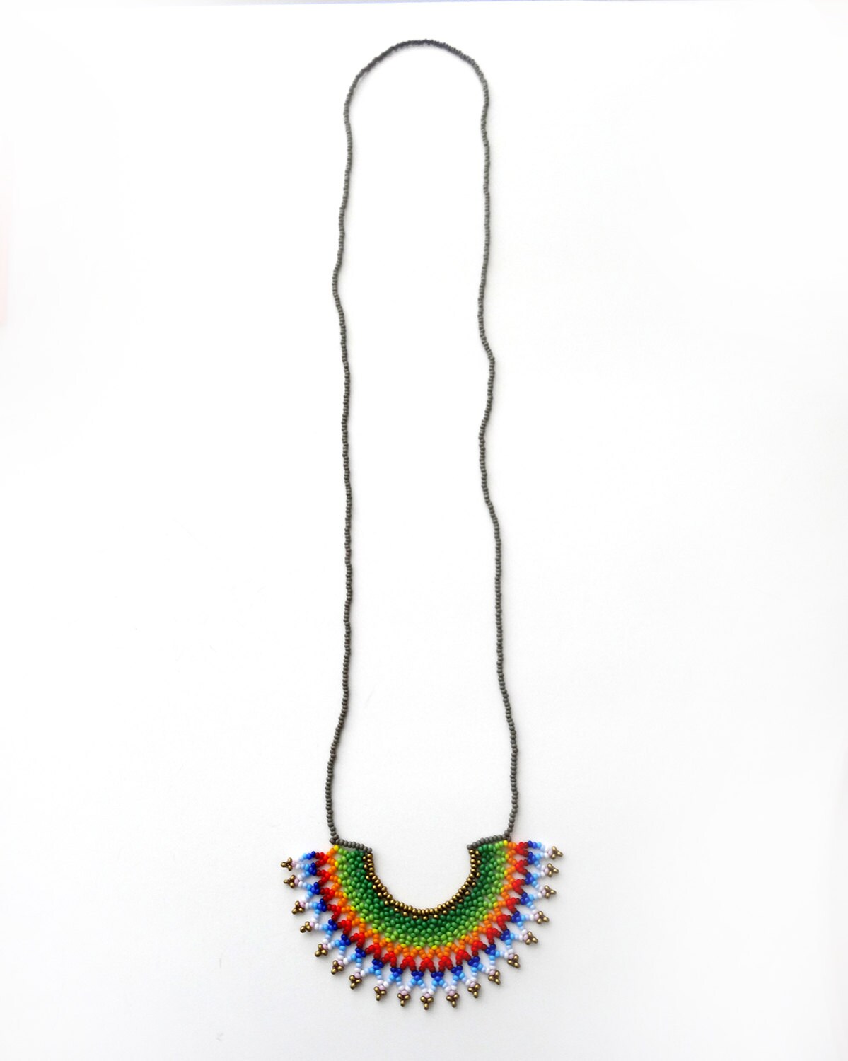 Peyote beaded Green Rainbow Mexican HALF MOON Necklace