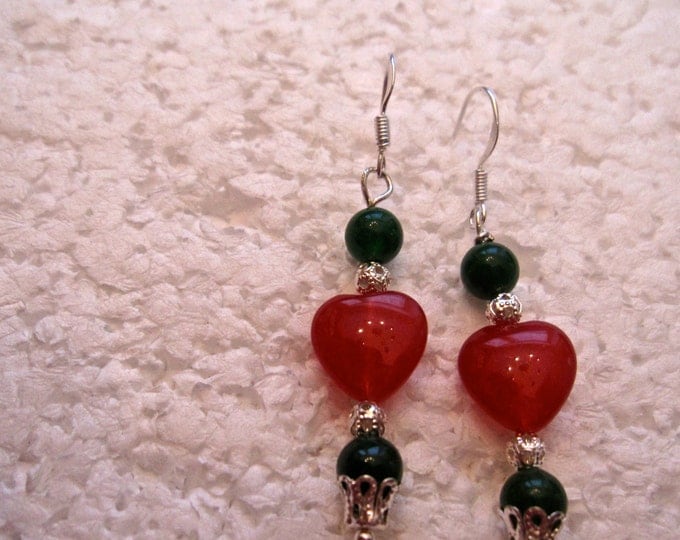 Ruby and Emerald Drop Earrings, Natural Gemstone Beads, Approx. 2.5" long, E904