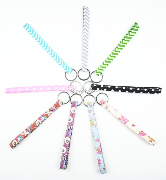 Narrow pattern Fabric Wristlet Keychain  key Fob