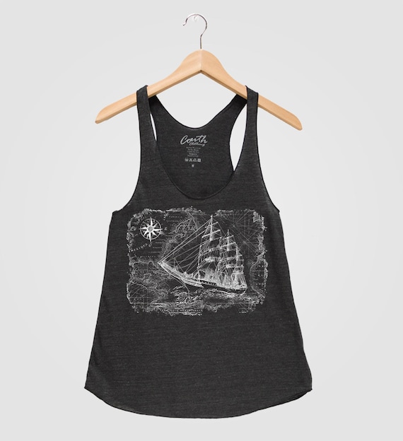 Sailing Ship Women Tank Top Triblend Racerback Tank Top Hand