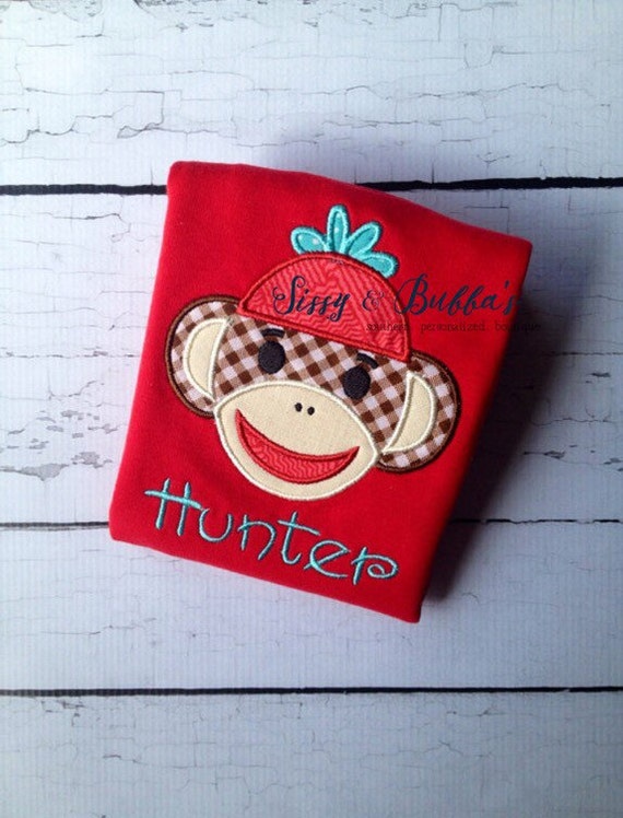 Personalized Sock Monkey Baby Set boy girl baby gift red