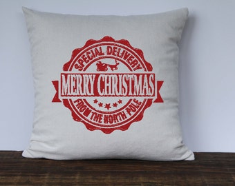 Farmhouse Christmas Pillow Cover, Reindeer Christmas Pillow, Decorative Pillow, Custom Couch Pillow, Vintage Graphic, Special Delvery Pillow