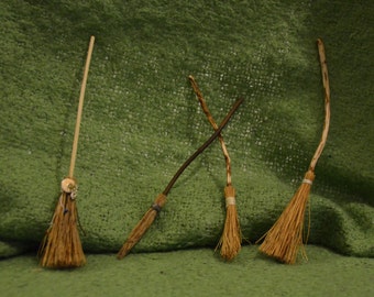 Witches broomstick dollhouse miniature, fantasy miniature in one inch scale