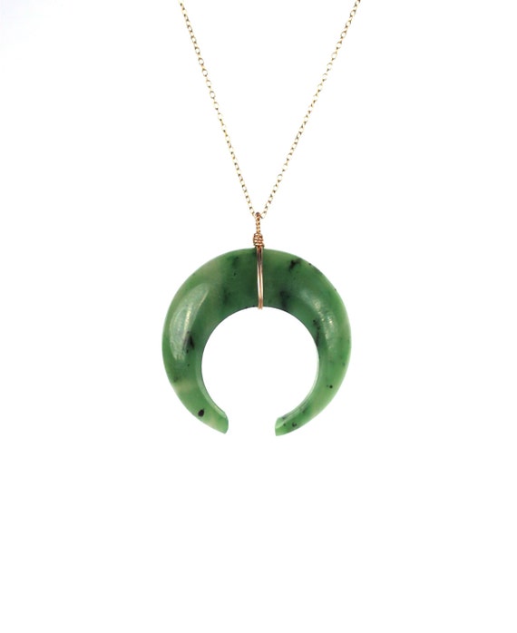 Jade necklace double horn necklace crescent moon necklace