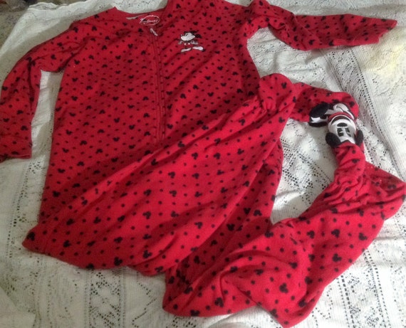 Disney Woman's Red Footie Pajamas Size L/XL ~ Mickey Mouse Pajams, Sleepwear