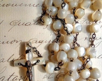 Antique French Mother of Pearl Rosary