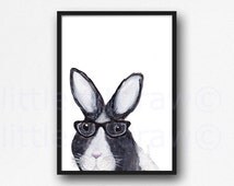 Unique rabbit with glasses related items | Etsy
