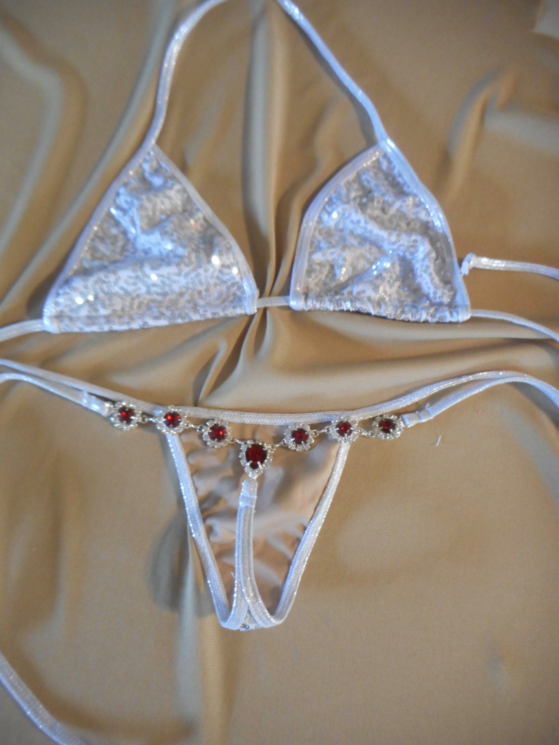 Silver Sequin G String Bikini Rhinestone Bikini Jeweled G 