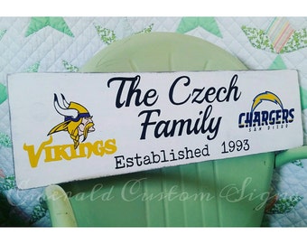 House Divided Football Family Name Sign. Two Team Sports Family. Custom Hand Painted Wedding Gift. Bridal Shower Gift. Wood Anniversary Gift