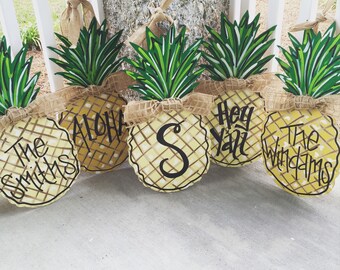 20" Hand Painted Pineapple Door Hanger, Custom Order