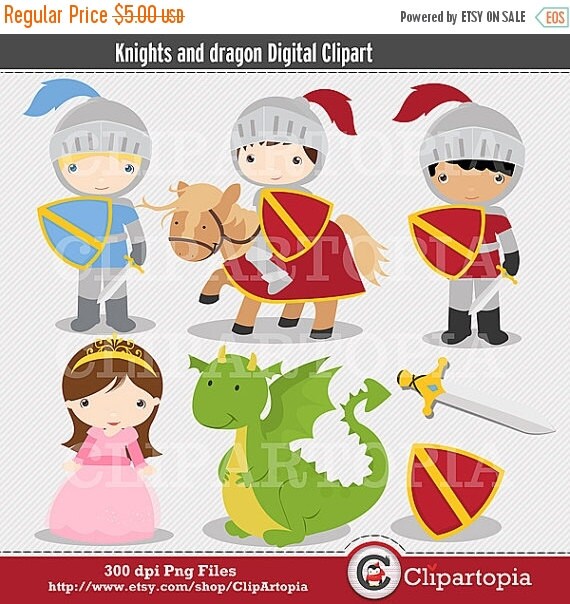 50% OFF SALE Knights and Dragon Digital Clipart / Digital Clip Art For Personal and Commercial Use/INSTANT Download Il_570xn