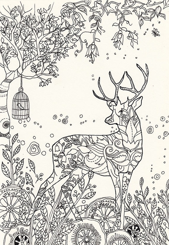 Magic Deer Printable Adult Coloring Page to print and color