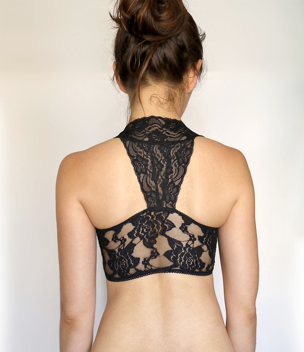 Black Lace Bralette Racerback Lace Bralette By Tatianasthreads 