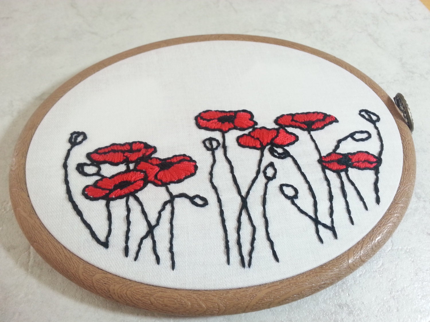 Hand Embroidery Pattern Poppies embroidery by PeppermintPurple