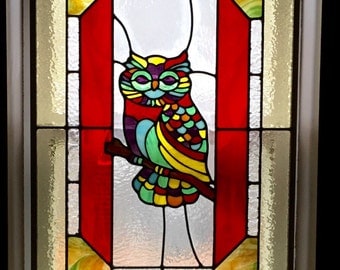 Owl Stained Glass Window Panel