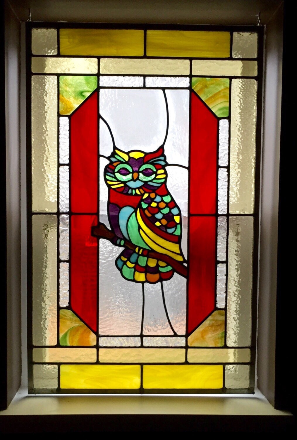 Owl Stained Glass Window Panel