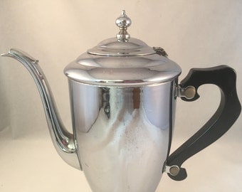 Chrome Tea Pot, Unique Style and Shape, 48 oz.