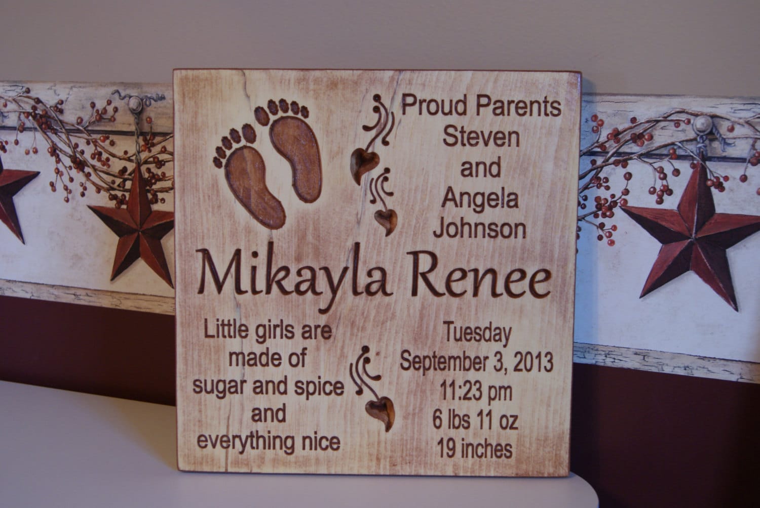 Baby Birth Information Plaque Personalized Wooden Baby Sign