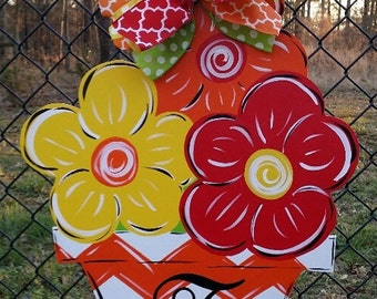 Door decoration,Monogrammed Spring door hanger, front door hanger, door decor, spring wreath 26" tall x 21" wide